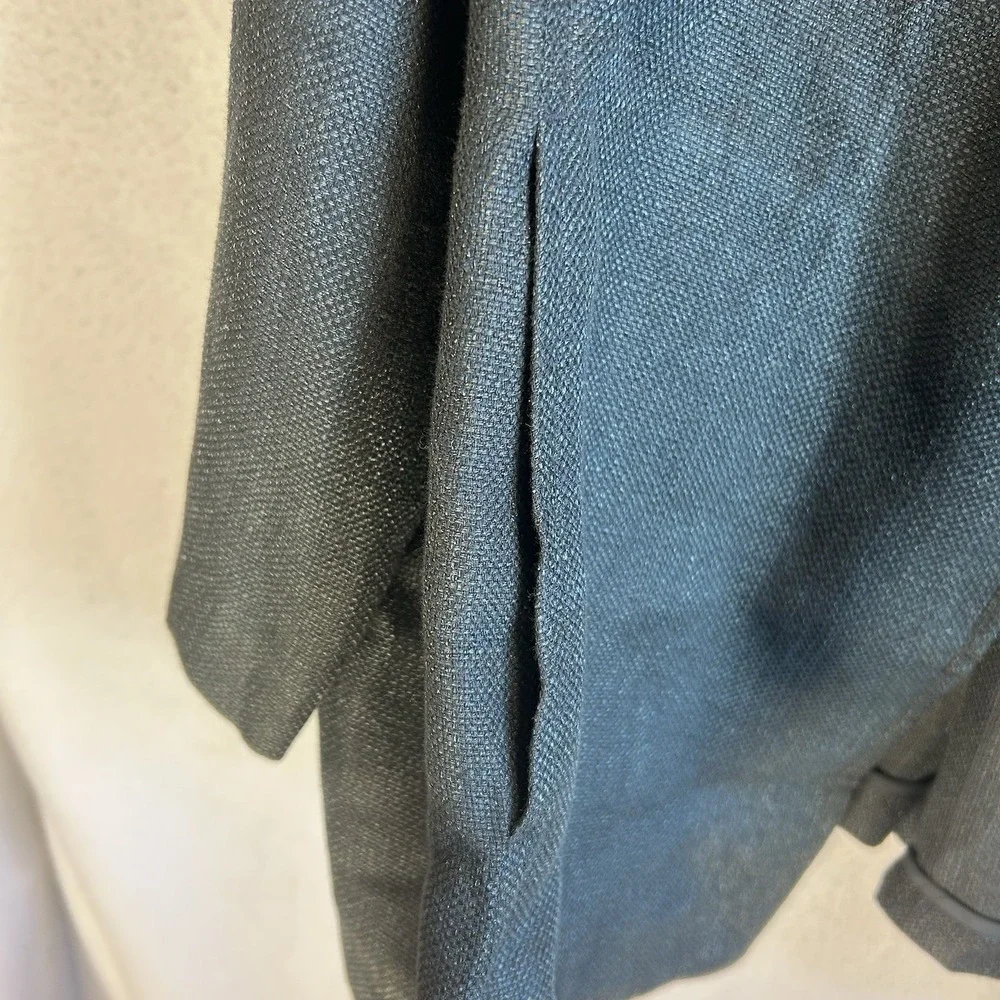 Eileen Fisher Open Front Blazer Jacket Long Sleeve Gray XL Woven Linen Blend EUC